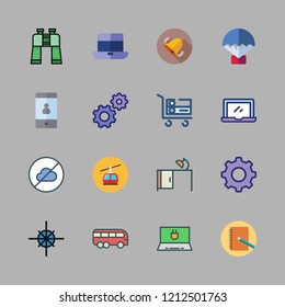 view icon set. vector set about smartphone, parachute, composition and bus icons set.