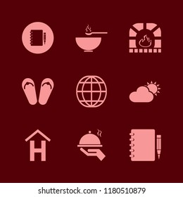 view icon. view vector icons set hotel sign, fireplace, soup and tray hand