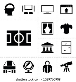 View icons. set of 13 editable filled view icons such as blouse, window browser upload, tv set, mirror, window, hoodie, telescope, football pitch, tv, bank
