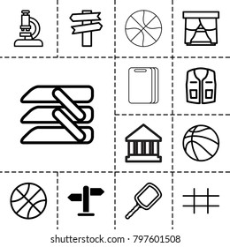 View icons. set of 13 editable outline view icons such as direction, mirror, sleeveless shirt, window, basketball, microscope, blinds, grid, cutting board