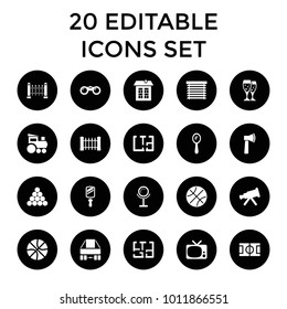 View icons. set of 20 editable filled view icons such as fence, mirror, telescope, basketball, tv, plan, window shutter. best quality view elements in trendy style.