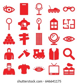 View icons set. set of 25 view filled icons such as window, train toy, mirror, eye, security guy, cutting board, blouse, sleeveless shirt, hoodie, axe