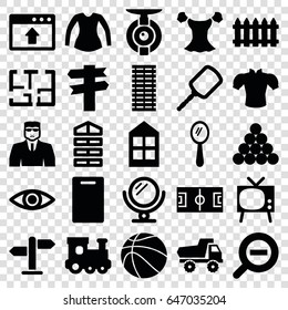 View icons set. set of 25 view filled icons such as shutter blinds, fence, window, train toy, toy car, mirror, security guy, cutting board, blouse, zoom out, eye, plan