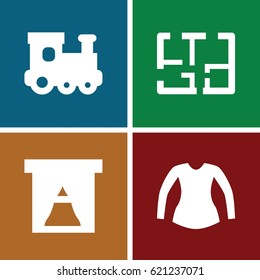 View icons set. set of 4 view filled icons such as train toy, blouse, plan