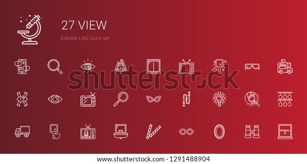 view icons set.\
Collection of view with mirror, glasses, decorative, sink,\
television, hand mirror, side view, research, jumping rope, loupe.\
Editable and scalable\
icons.