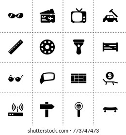 View icons. vector collection filled view icons. includes symbols such as fence, bearing, car body repair, car mirror, ruler, tv. use for web, mobile and ui design.