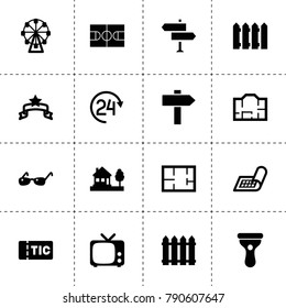 View icons. vector collection filled view icons. includes symbols such as fence, 24 hours, house plan, house, plan, banner, tv. use for web, mobile and ui design.