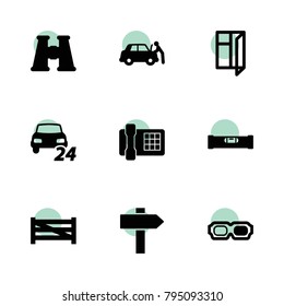 View icons. vector collection filled view icons set.. includes symbols such as fence, 24/7 car service, car repair, bubble level, window. use for web, mobile and ui design.