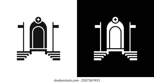 view inside catholic church icon flat line symbol set.