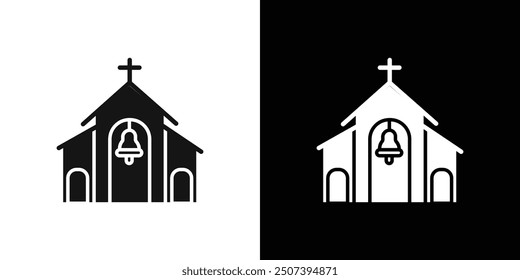 view inside catholic church icon Flat vector set outline