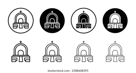 view inside catholic church icon Simple outline vector logo