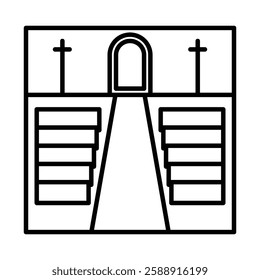 view inside catholic church icon Outline vector symbol sign