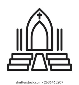 view inside catholic church icon Thin line illustration