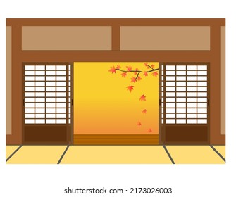 View from the Japanese-style room.　Illustration of paper sliding door.　Shoji .