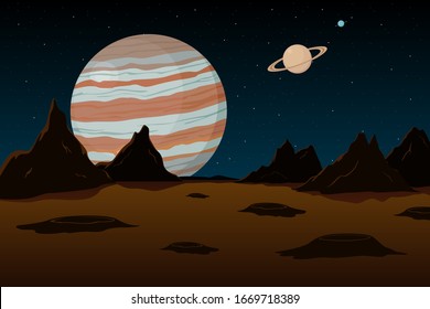 View of Jupiter and Saturn from Mars. Vector illustration.