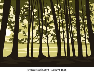 view of lake and forest for vector and illustration