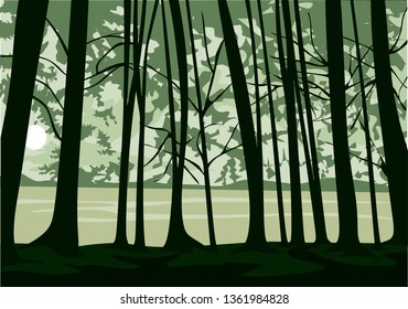 view of lake and forest for vector and illustration