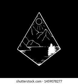 view lake and mountain black design illustration four angle