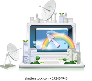 The view of laptop with antenna 