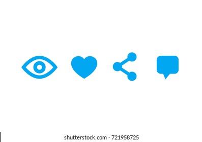 View, Like, Share, Comment Icons On White