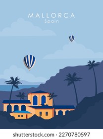 Aussicht auf Mallorca, Spanien. Reiseplakat. Plakatdesign.