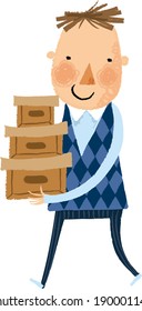 The view of man is holding a box 