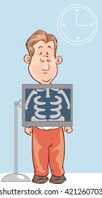 The view of man is holding a X-ray picture.