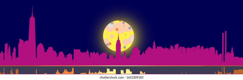 View of Manhattan on a moonlit night,