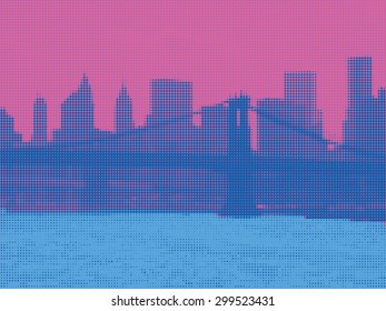 View of Manhattan in Pop Art Style. New York. Halftone