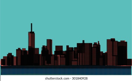 View of the Manhattan in the pop art style. New York