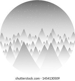 the view of many mountains covered in snow at night