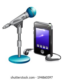 The view of microphone with music player 