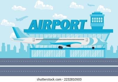 View of modern airport in city