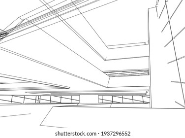 View of modern architecture 3d illustration