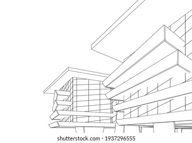 View of modern architecture 3d illustration