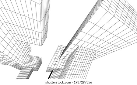 Vista de la arquitectura moderna 3d ilustración
