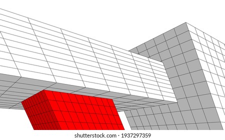 Vista de la arquitectura moderna 3d ilustración