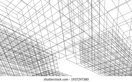 View of modern architecture 3d illustration