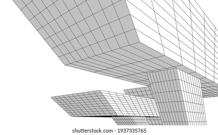 View of modern architecture 3d illustration