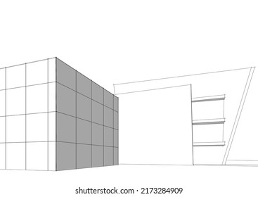 Vista de la arquitectura moderna 3d ilustración