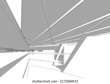 View of modern architecture 3d illustration