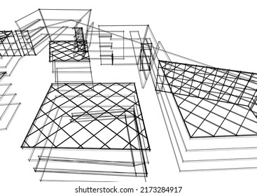 View of modern architecture 3d illustration