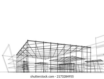 Vista de la arquitectura moderna 3d ilustración