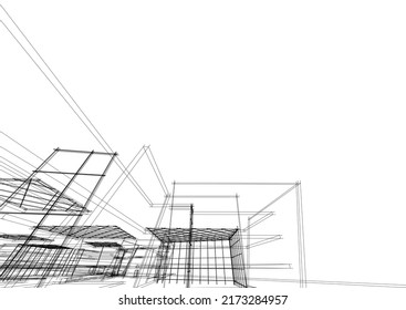 Vista de la arquitectura moderna 3d ilustración