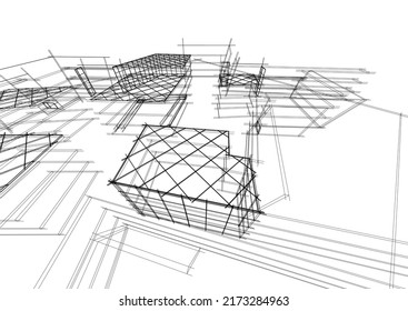 View of modern architecture 3d illustration