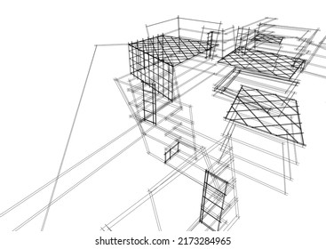 View of modern architecture 3d illustration