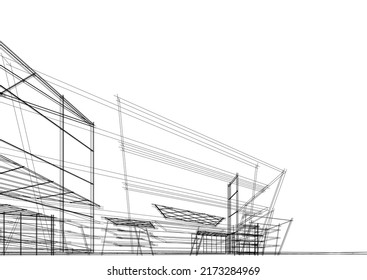 View of modern architecture 3d illustration