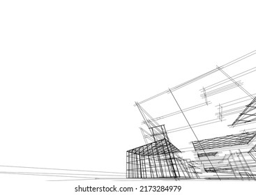 View of modern architecture 3d illustration