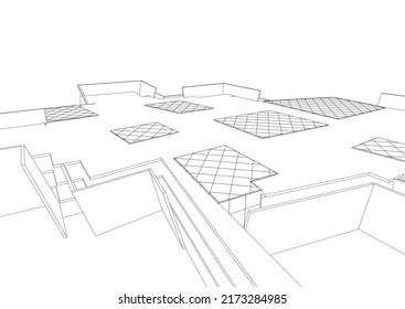 Vista de la arquitectura moderna 3d ilustración