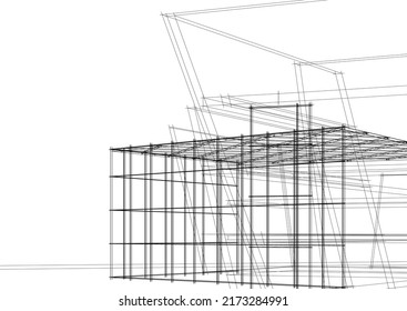 Vista de la arquitectura moderna 3d ilustración